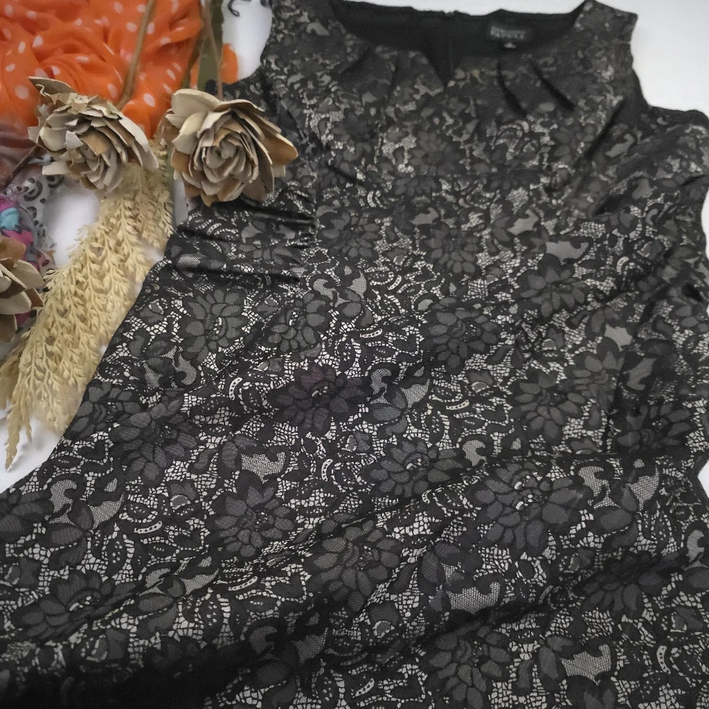 Adrianna Papell Black Bronze Lace Textures Dress Sz 12 - Picture 6 of 9